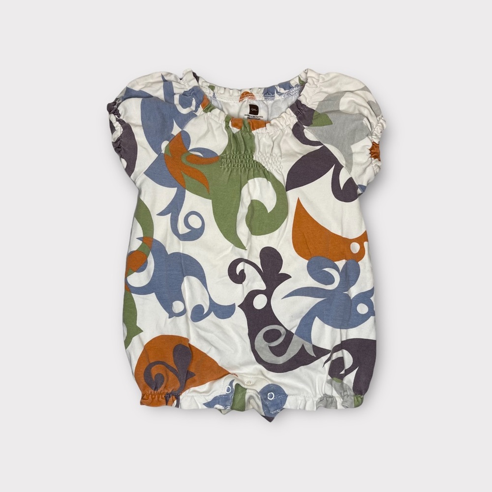 Tea Collection Bird Pattern Cap Sleeve Romper